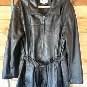Elegant Black Leather genuine lambskin Belted Jacket